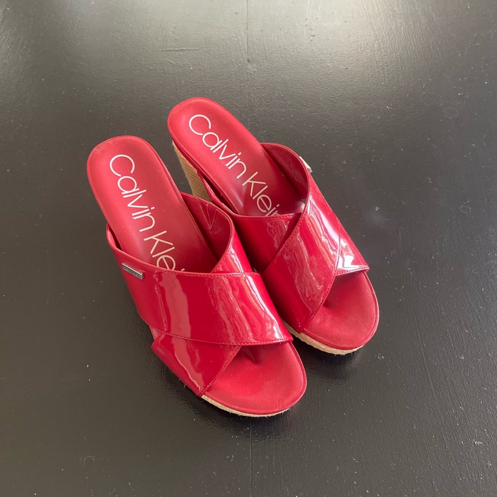 Red Calvin Klein Wedge Sandals